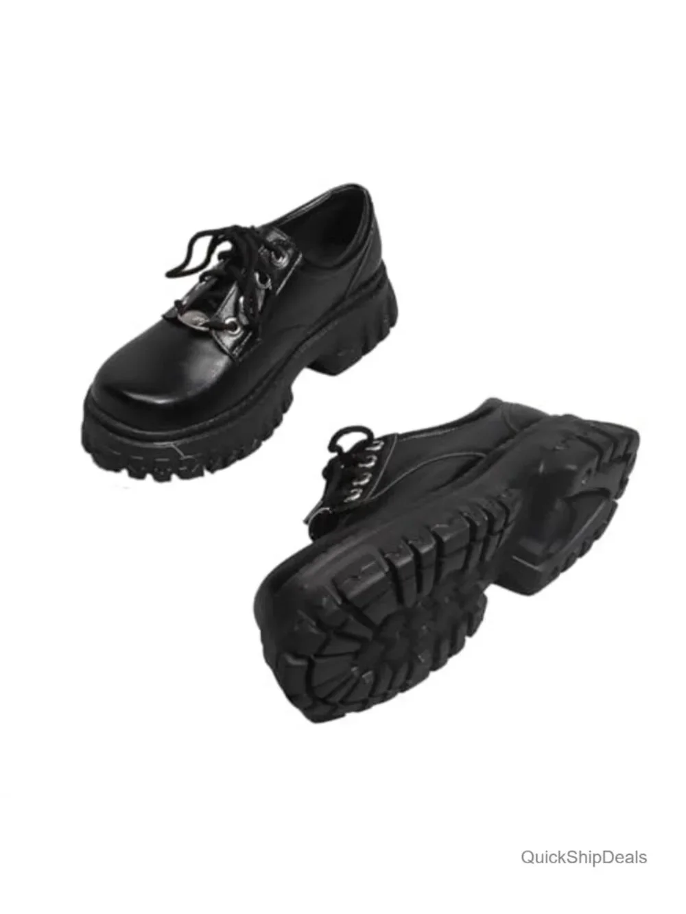 Women's Leather Chunky Platform Goth Oxford Shoes Lace-up Lug Sole Comfortable